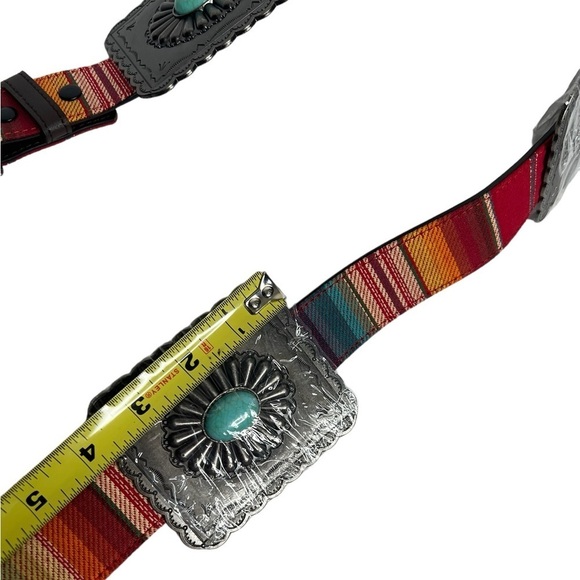 Lucky & Blessed Concha High Sierra Red Serape Turquoise Tooled Square Belt - Picture 12 of 12
